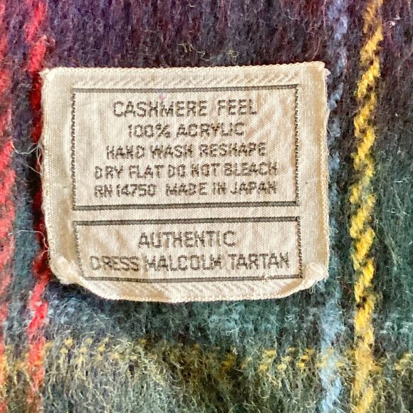 Vtg Plaid Cashmere Feel Acrylic Blanket Scarf Green Dress Malcolm Tartan Japan - Picture 4 of 10